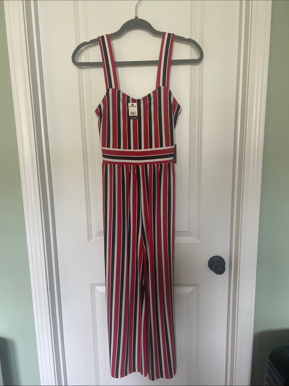 Express Red, Black & White Striped Jumpsuit